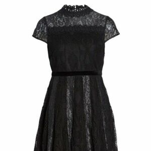 Foxiedox Lace Black Short Sleeve High Neck Fit & Flare Dress Size 2